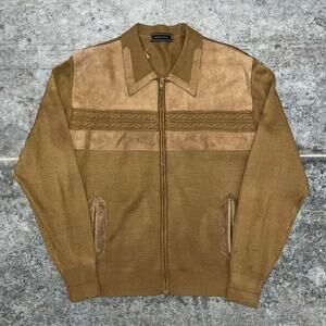 Vintage 70's Saxony Suede Zip Up Sweater Large